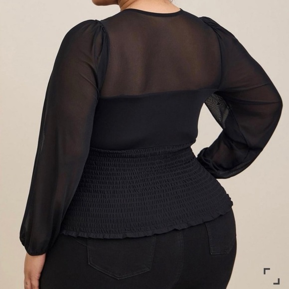 Torrid Sheer Sleeved Smocked Blouse - Size 4 (26) - Picture 2 of 5